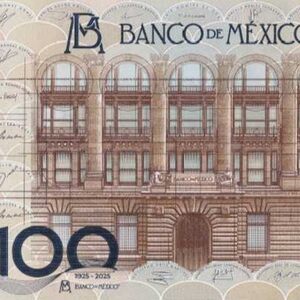 El anverso del nuevo billete conmemorativo de 100 pesos emitido por el Banco de México