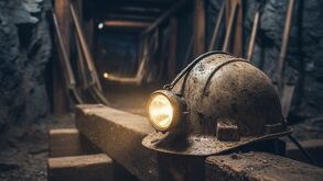 Casco de un minero al interior de una mina