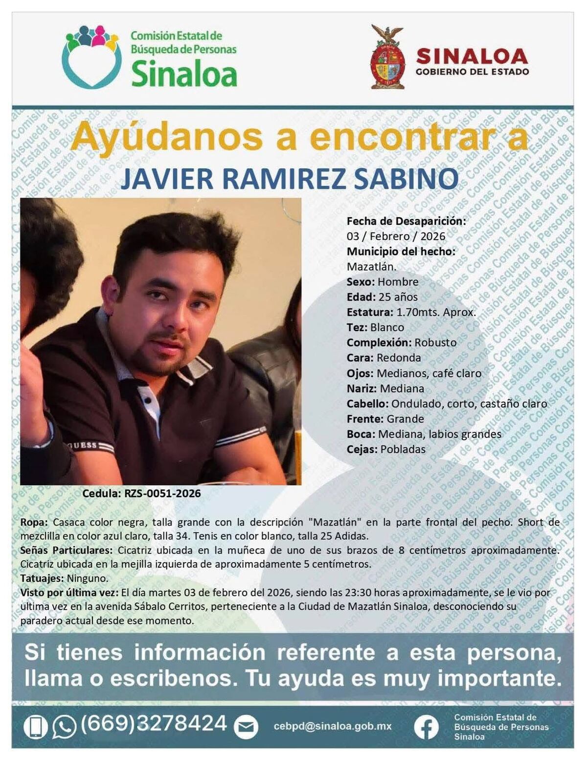 Javier Ramírez Sabino, un joven ingeniero agrónomo desapareció en el puerto de Mazatlán, Sinaloa