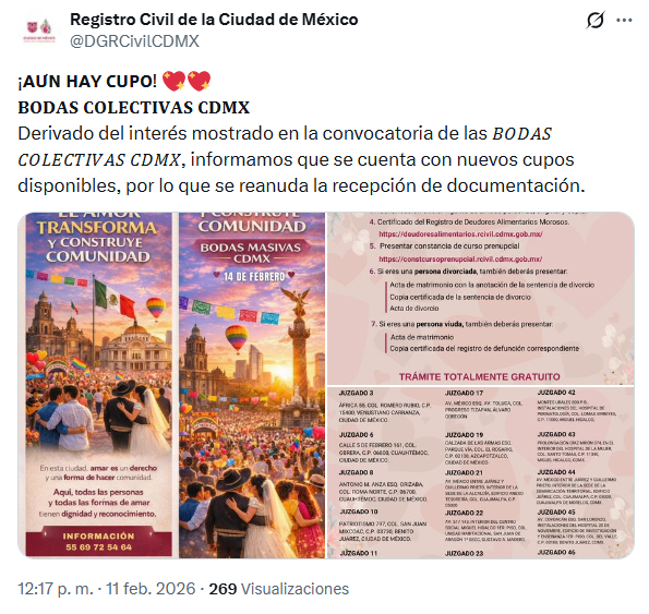 Apertura de registro a bodas colectivas en CdMx