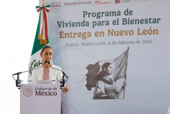 Claudia Sheinbaum en Nuevo León hablando del tema de presupuesto 2026.