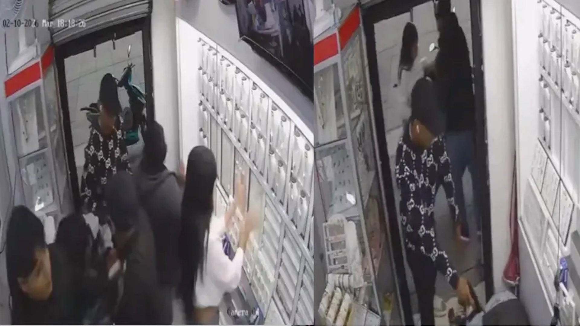 Una cámara de seguridad captó el momento del atraco, se desconoce la identidad de los asaltantes.