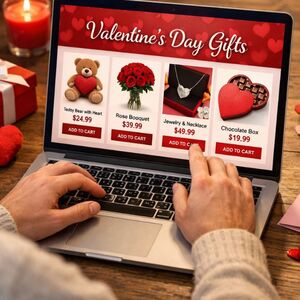 persona comprando en línea para San Valentín