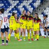 Jugadoras del América Femenil celebrando un gol en el partido ante Rayadas.