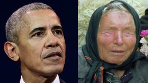 Barack Obama y Baba Vanga tomados de la mano, generada por IA