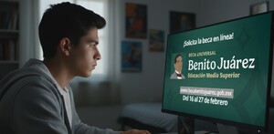 Joven de preparatoria haciendo su registro en línea para la Beca Benito Juárez.
