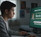 Joven de preparatoria haciendo su registro en línea para la Beca Benito Juárez.