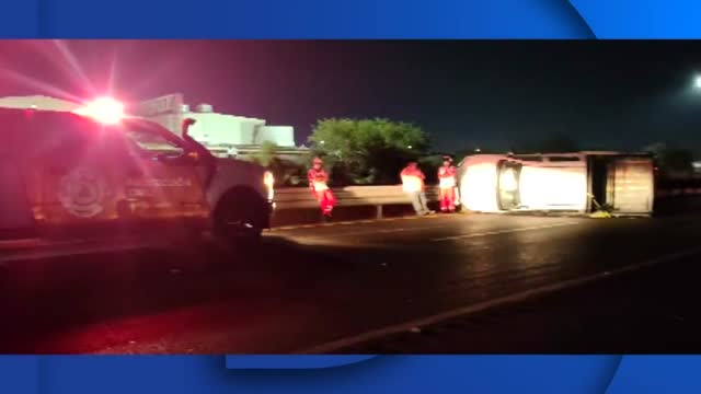 Una volcadura registrada en la autopista Reynosa, a la altura del kilómetro 13, en Guadalupe, no dejó personas lesionadas.
