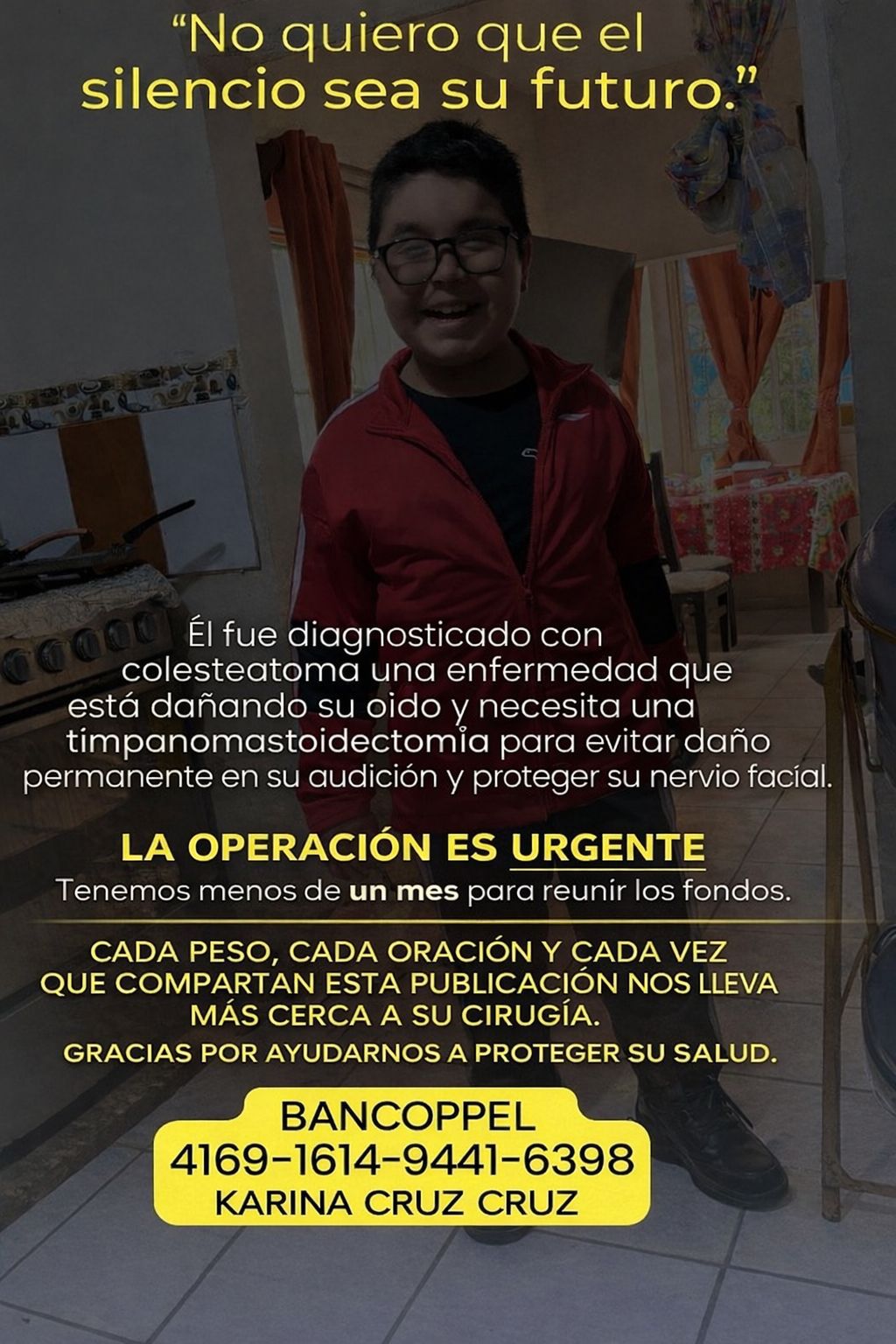 Imagen con información de apoyo para donar dinero al pequeño Lian.