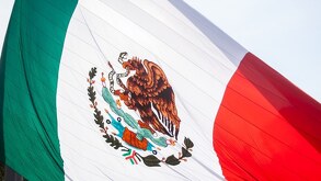Imagen de la Bandera de México mientras ondea en el aire.