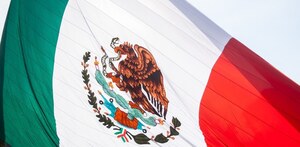 Imagen de la Bandera de México mientras ondea en el aire.