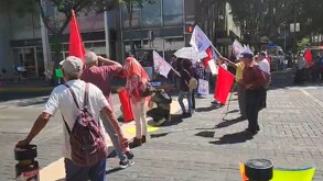 Manifestantes en el centro de Guadalajara por Movimiento Antorchista Jalisco