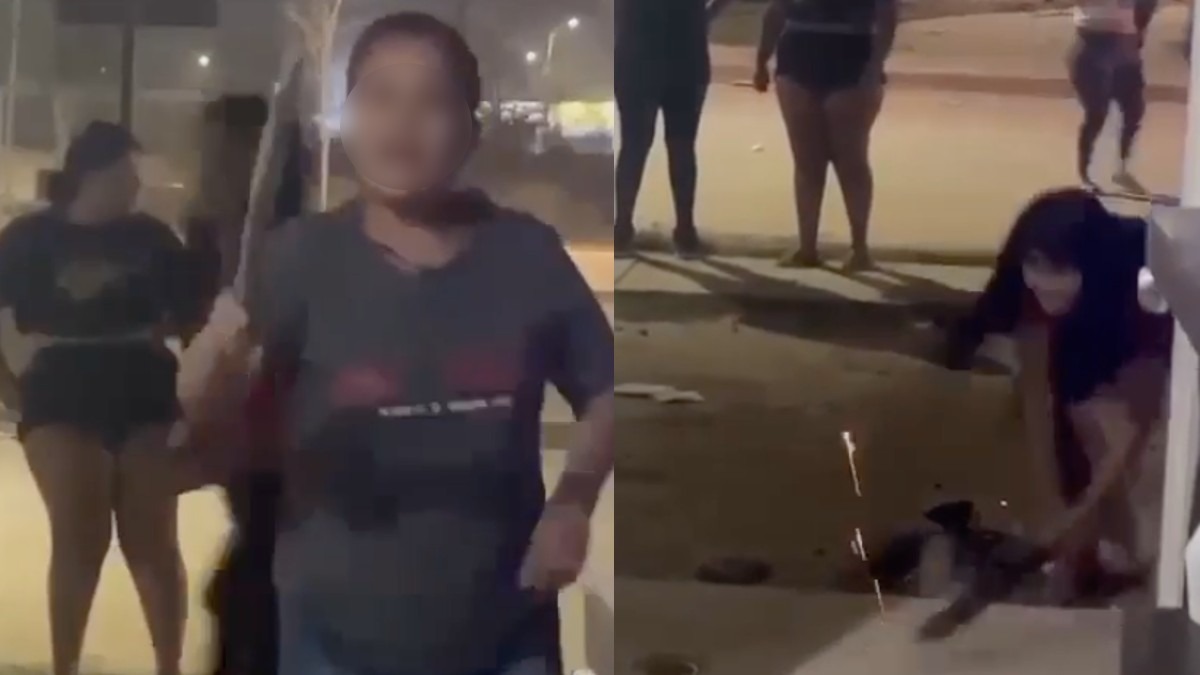 Momentos en el que dos mujeres acuden a amenazar a una vecina del fraccionamiento Veredas La Paz.