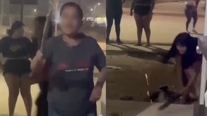 Momentos en el que dos mujeres acuden a amenazar a una vecina del fraccionamiento Veredas La Paz.