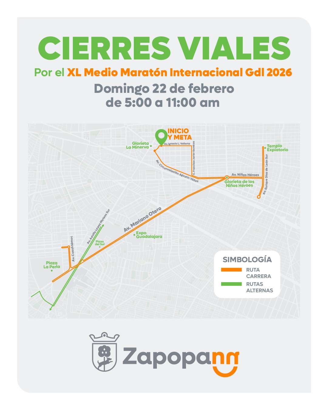 Guadalajara mantendrá diversos cierres viales por el Medio Maratón de 2026.