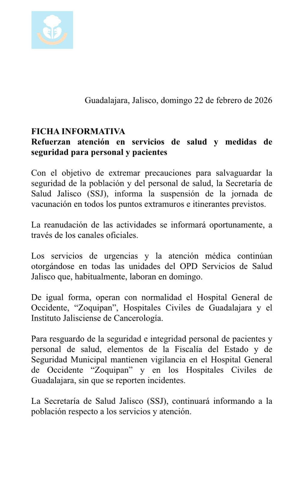 La secretaría de salud de Jalisco anunció la cancelación de las jornadas de vacunación por violencia desatada en Jalisco.