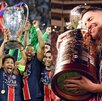 Marquinhos levantando la Champions y Jorginho cargando la Copa Liebrtadores.