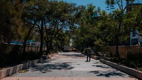 Parque de Guadalajara con arboles y cielo despejado en el día.