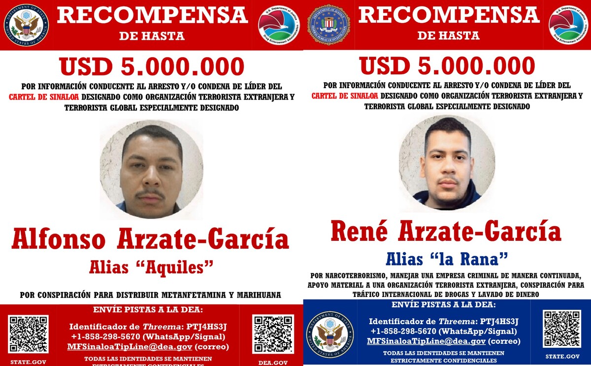 El gobierno de los Estados Unidos anunció una recompensa de hasta 5 millones de dólares por cada uno de los hermanos Arzate García