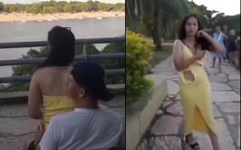 Capturas del video en que una mujer enfrenta a su novio y su mejor amiga al encontrarlos juntos.