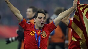 Xavi Hernández festejando el campeonato ganado en el Mundial del 2010.