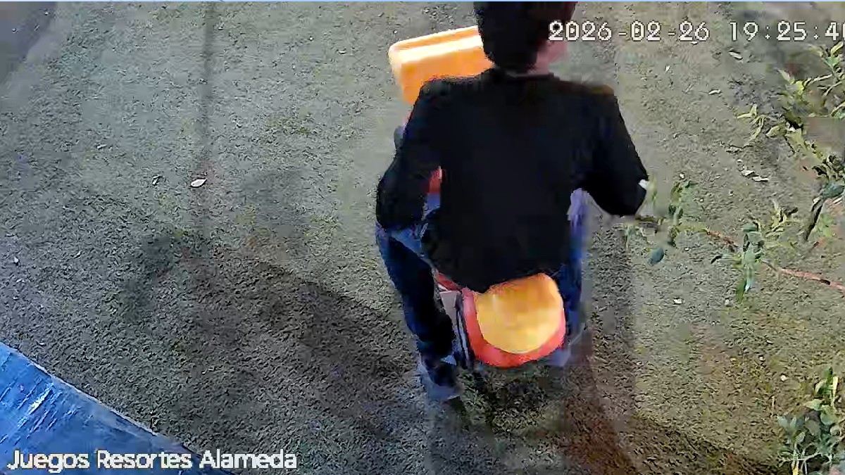 Hombre arriba de un juego con resorte