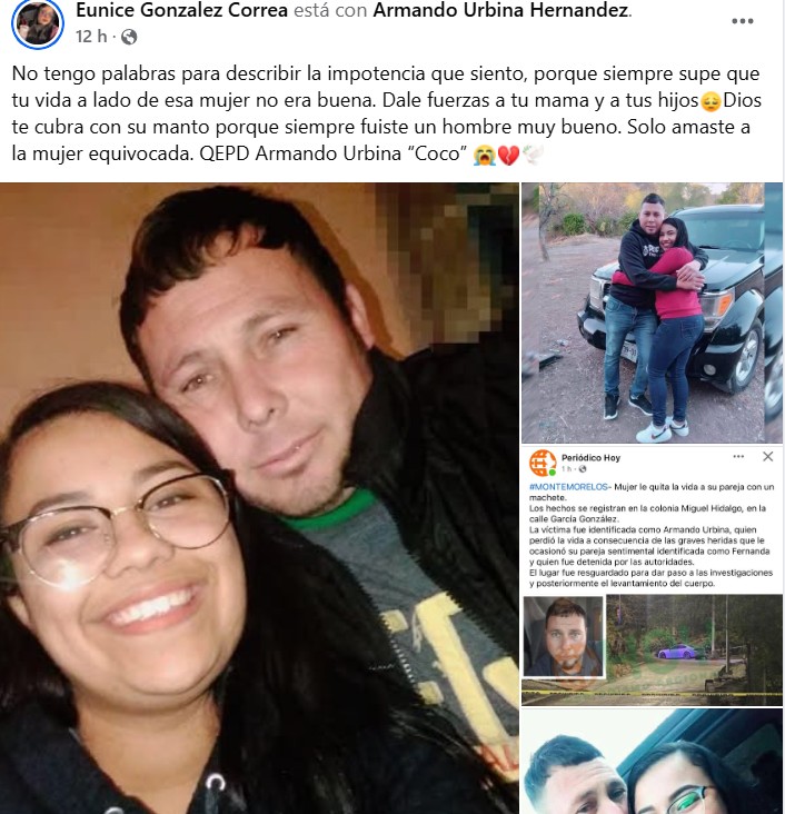 Fotos de hombre asesinado por esposa en Montemorelos