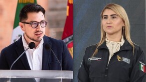 Fotografías de un hombre frente a un micrófono y una mujer rubia.