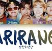 Todos los integrantes del grupo surcoreano BTS con el logotipo de su nuevo álbum, Arirang