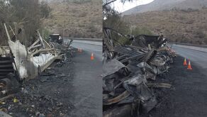 Tráileres incendiados en carretera 57 en Arteaga.