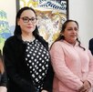 tres mujeres y un hombre durante una conferencia de prensa sobre la marcha del 8 de marzo en puebla