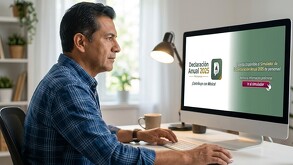 Hombre usando el simulador del SAT para la Declaración anual 2026.