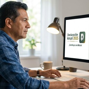 Hombre usando el simulador del SAT para la Declaración anual 2026.