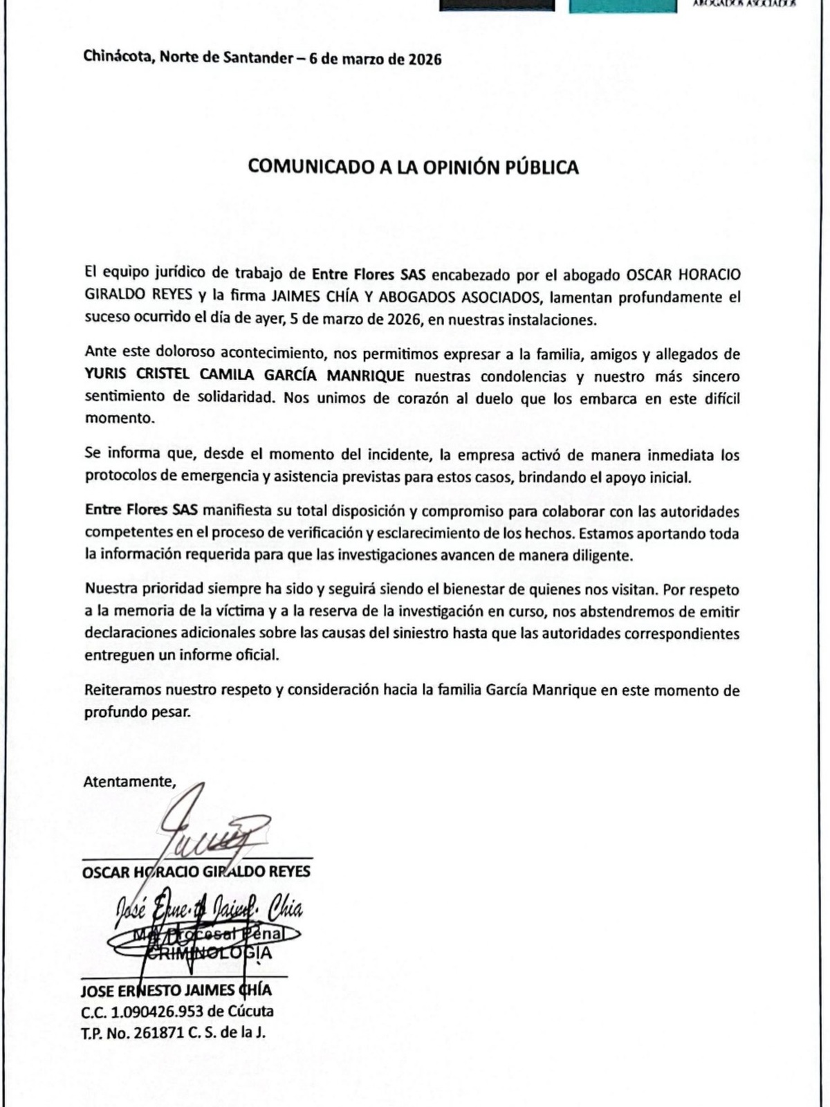 Comunicado Entre Flores sobre incidente en tobogán