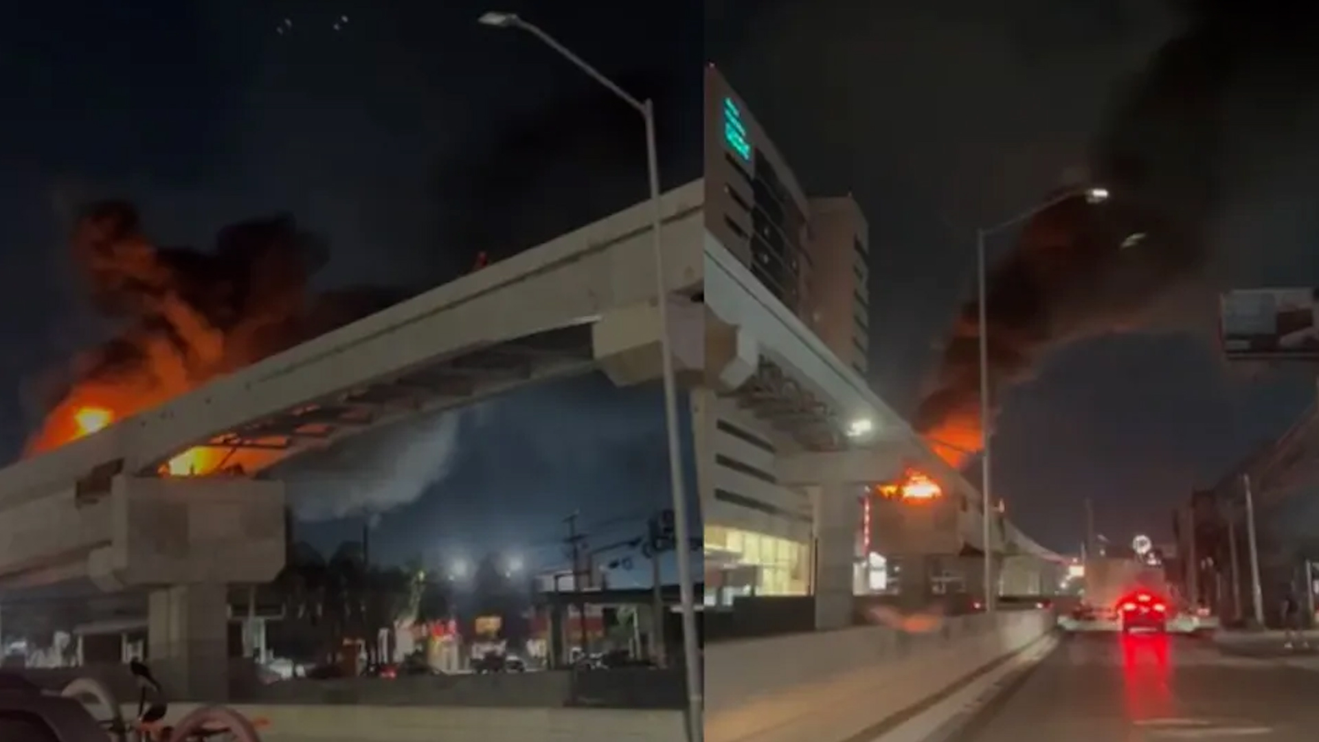 Fuego presuntamente originado por una lámpara moviliza a cuerpos de emergencia y afecta la circulación en importante cruce de Monterrey.