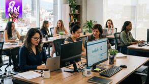 mujeres trabajando en una oficina