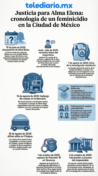 Infografía sobre el caso del feminicidio de Alma Elena.