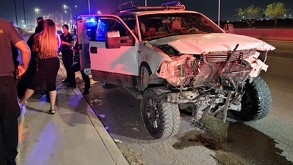 Camioneta pick up destruida tras choque