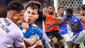 Jugadores de Cruzeiro y Atlético Mineiro en la pelea campal de la final estatal.