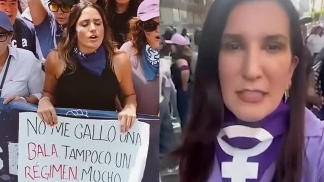 Kenia López Rabadán, Noemí Luna y Alessandra Rojo de la Vega participaron en la marcha en conmemoración por el Día Internacional de la Mujer.