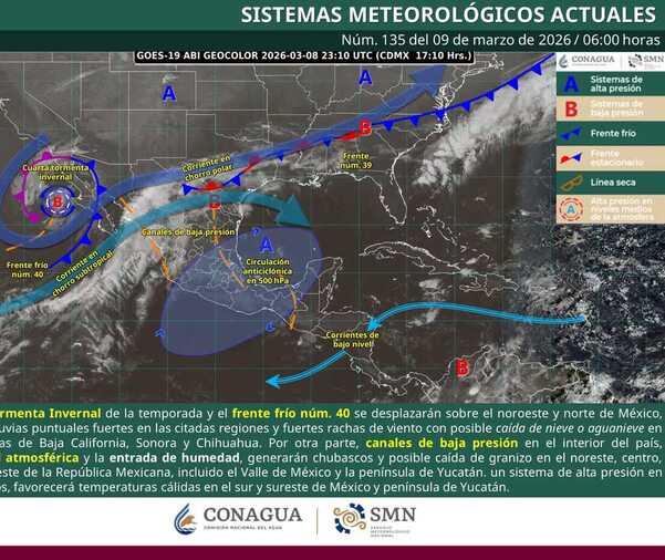 Se anticipan acumulaciones de lluvia de entre 5 y 25 mm, acompañadas de vientos sostenidos de hasta 50 km/h.