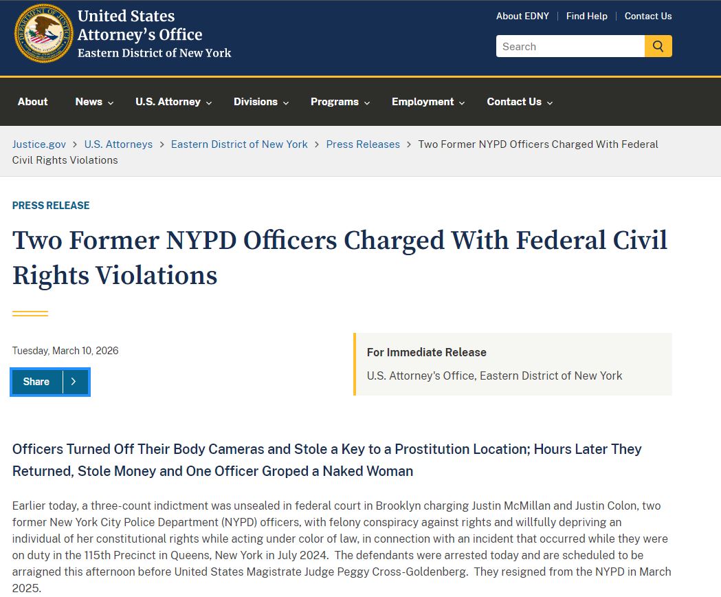 El caso del abuso policial aparece en el portal de la oficina de abogados del distrito Este de Nueva York