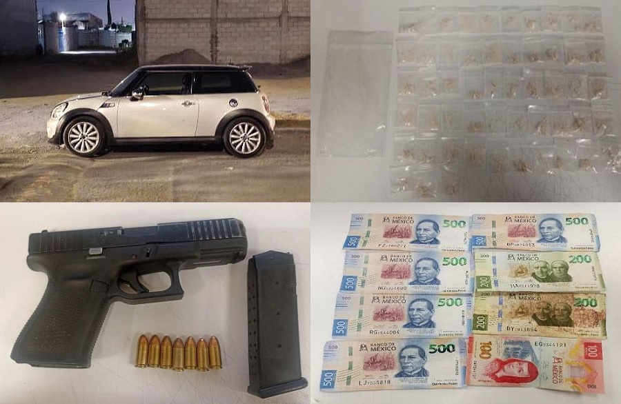 Un auto, droga, dinero y un arma asegurados a una mujer detenida en Puebla.
