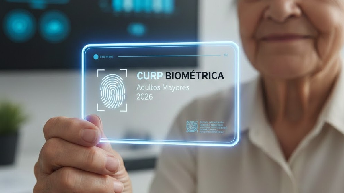 Adulta mayor sosteniendo una curp biométrica