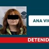 Ficha de detención de la Fiscalía de Jalisco con foto y nombre de una mujer identificada como  Ana Victoria ‘N’ con los ojos censurados por un cuadro negro