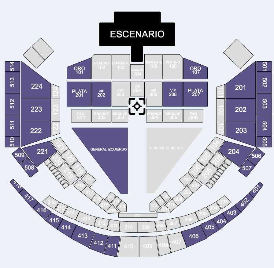 Mapa zonas concierto Ricky Martín Guadalajara según Funticket