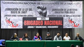 Representantes de la CNTE encabezaron la conferencia en la que se informó sobre el banderazo de salida para las movilizaciones del 18 de marzo 2026.