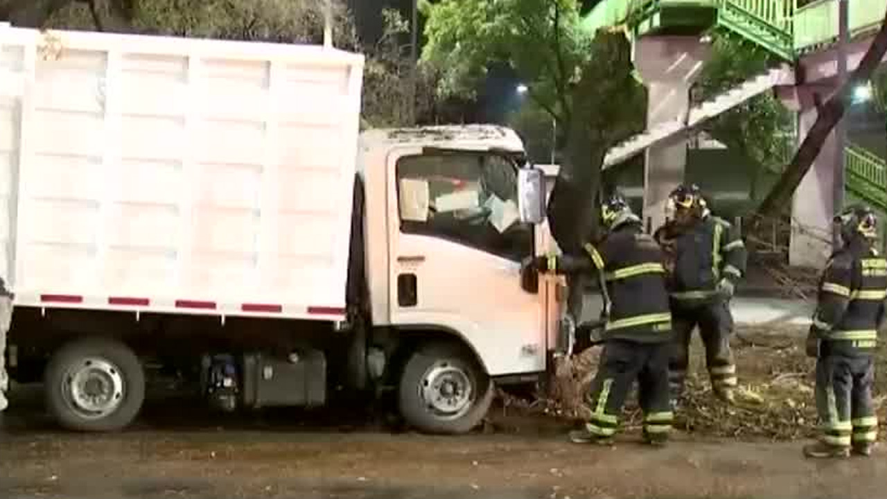 Doce trabajadores de limpieza resultaron heridos tras chocar la camioneta en la que viajaban contra un árbol en Periférico Sur, Ciudad de México.