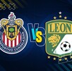 Un gráfico promocional del partido entre Chivas y León para el Clausura de la Liga MX, mostrando los escudos de ambos equipos sobre un fondo azul.