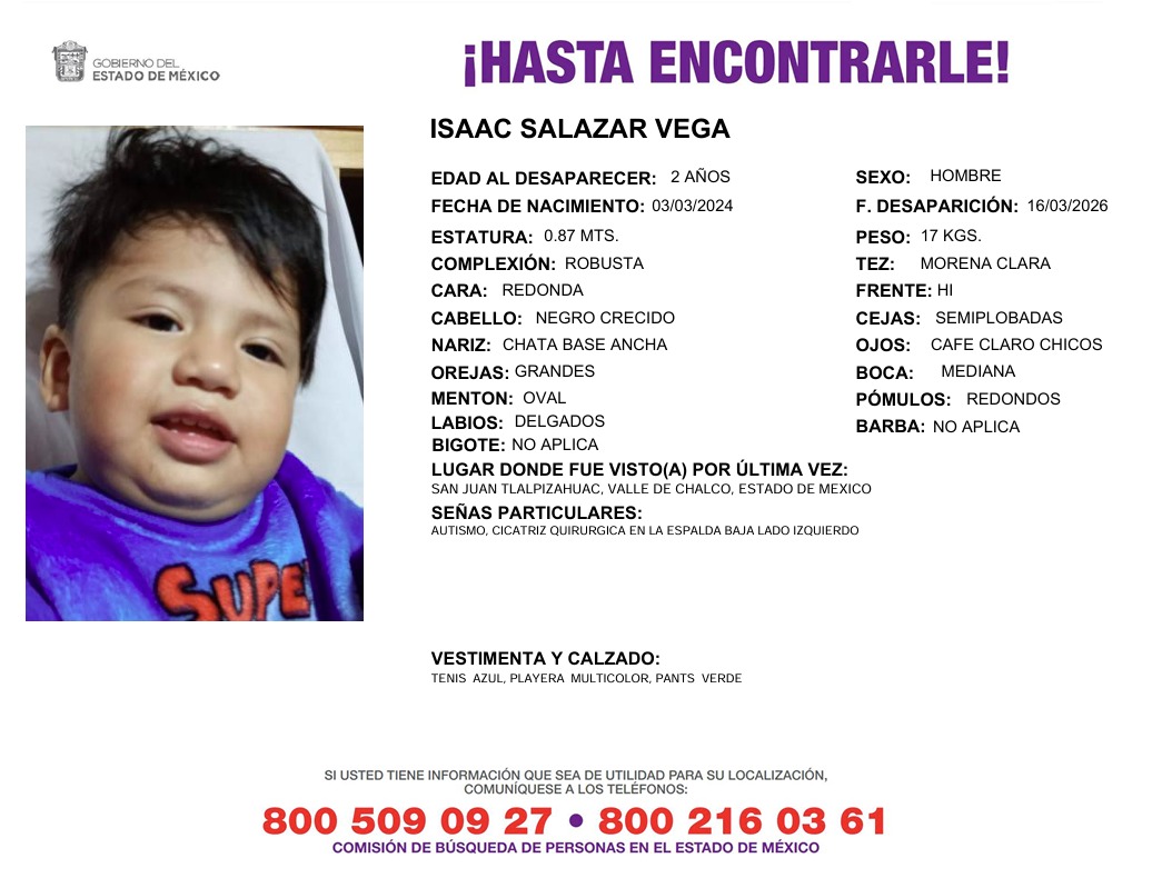 Ficha de desaparición de Isaac Salazar Vega